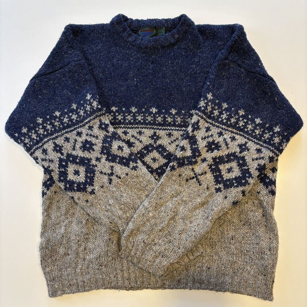 Vintage Etchings Men’s Sweater Wool Blend Grandpa 80s 90s Fair Isle Cabincore L - Picture 7 of 9